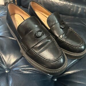 Coach Black Leather Penny Loafers with Signature Hardware